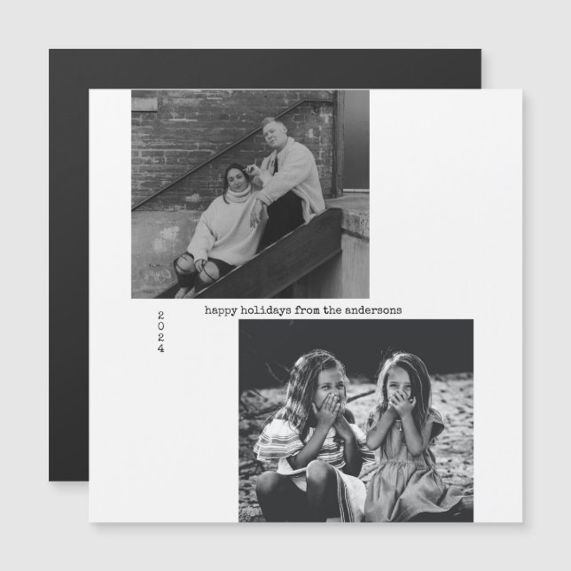 Minimalistische Schwarz-weiße Typografie Foto Weih Magnetkarte (Vorne/Hinten)