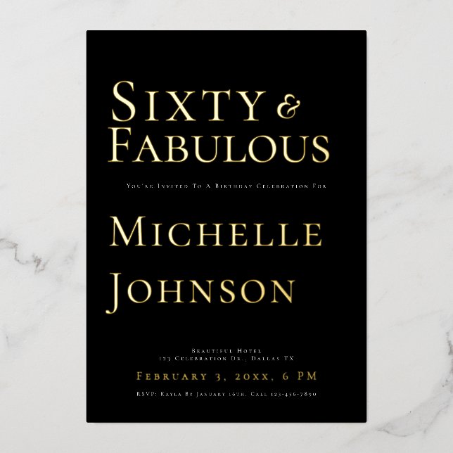 Minimalistische schwarze 60 & fantastische Geburts Folieneinladung (Vorderseite)