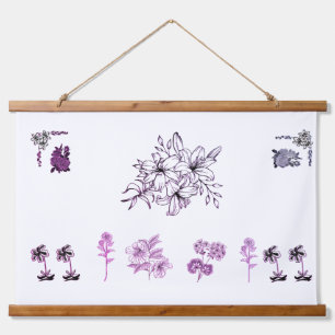 Minimalistische schwarze botanische Linienkunstill Wandteppich Mit Holzrahmen
