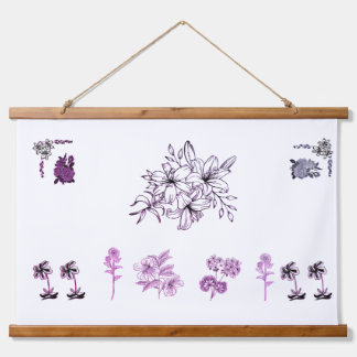 Minimalistische schwarze botanische Linienkunstill Wandteppich Mit Holzrahmen