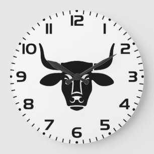 Minimalistische schwarze Bullenkopf-Ochsen-Silhoue Große Wanduhr