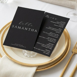 Minimalistische schwarze elegante Gästekarte und Menükarte