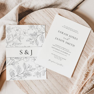 Minimalistische schwarze florale Hochzeitseinladun Einladung