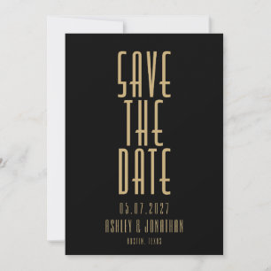Minimalistische schwarze Gold Art Deco Hochzeit Save The Date