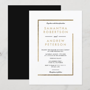 Minimalistische, schwarze goldene Hochzeit Einladung
