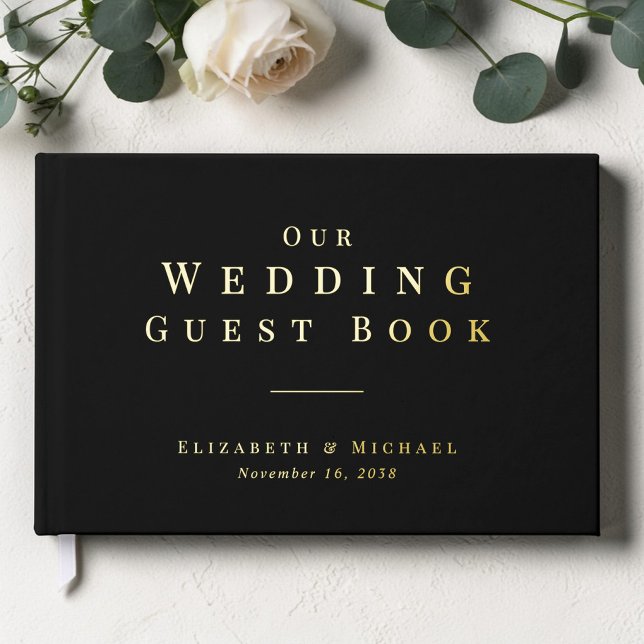 Minimalistische schwarze Hochzeit Gästebuch (Minimalist Taupe Wedding Foil Guest Book)