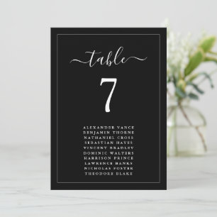 Minimalistische schwarze Hochzeit Sitzplan Tischka Einladung