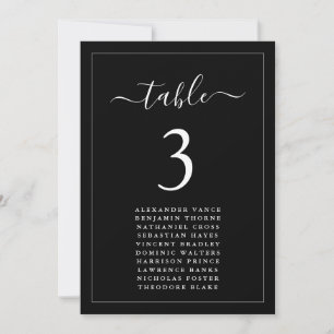 Minimalistische schwarze Hochzeit Sitzplan Tischka Einladung