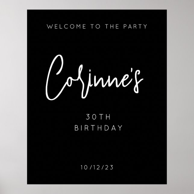 Minimalistische Schwarze Kalligraphie 30. Geburtst Poster (Vorne)