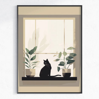 Minimalistische schwarze Katze Ästhetik Neutral Poster
