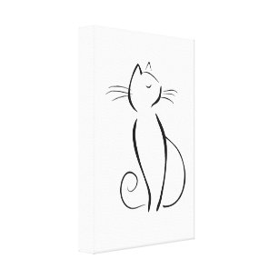 Minimalistische schwarze Katze auf Weiß Leinwanddruck