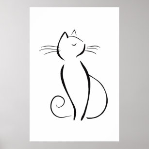 Minimalistische schwarze Katze auf Weiß Poster