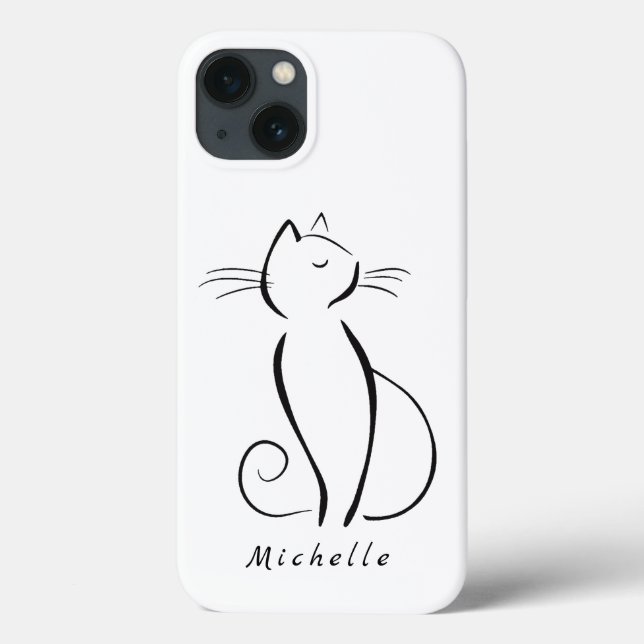 Minimalistische schwarze Katze auf weißem Namen Case-Mate iPhone Hülle (Rückseite)