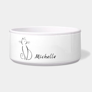 Minimalistische schwarze Katze auf weißem Namen Napf