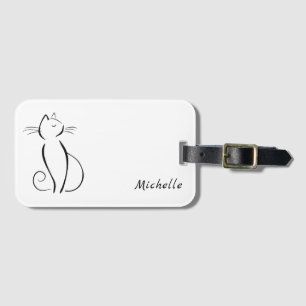 Minimalistische schwarze Katze mit weißem Namen Gepäckanhänger