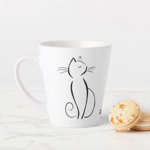 Minimalistische schwarze Katze mit weißem Namen Milchtasse