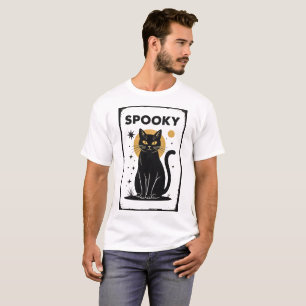 Minimalistische Schwarze Katze Retro Line Art T-Shirt