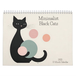 Minimalistische Schwarze Katzen 2025 Kalender 12 M