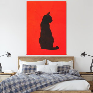 Minimalistische schwarze Katzensilhouette moderne Leinwanddruck