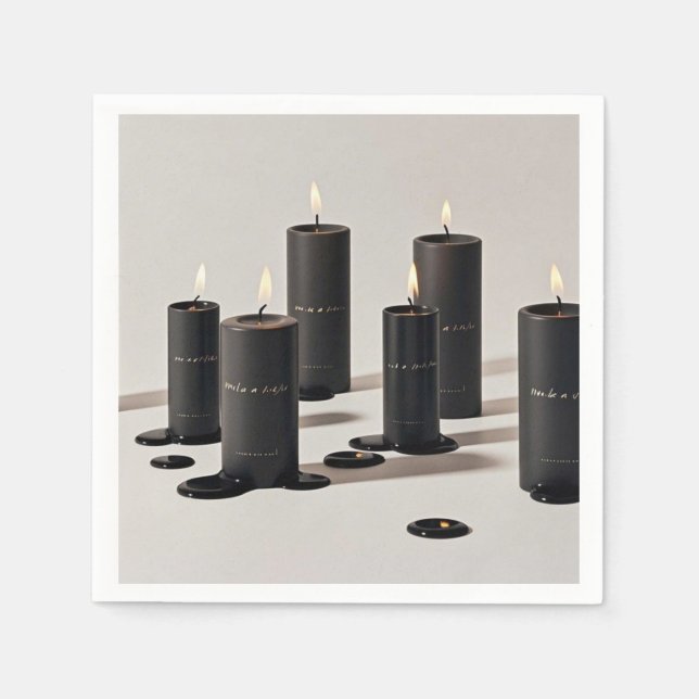 Minimalistische schwarze Kerzen mit winzigen Flamm Serviette (Vorderseite)