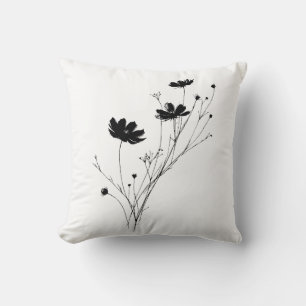 Minimalistische schwarze künstlerische Wildblumen- Kissen