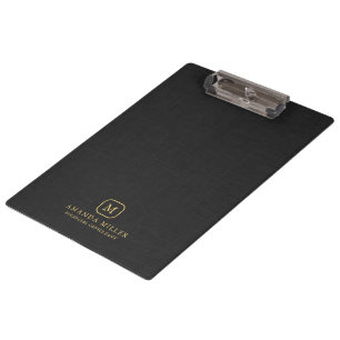 Minimalistische schwarze Leinenstruktur Gold-Typog Klemmbrett