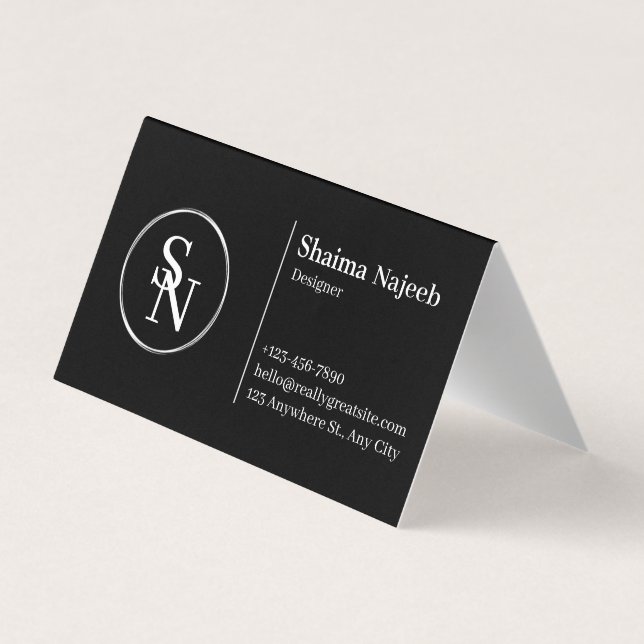 Minimalistische schwarze Monogramm-Profi-Faltvisit Visitenkarten (Rückseite)
