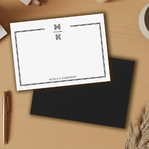 Minimalistische schwarze Notizkarte mit Monogramm Mitteilungskarte