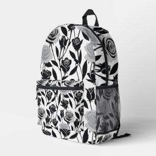 Minimalistische schwarze Rosen mit hellgrauen Stie Bedruckter Rucksack