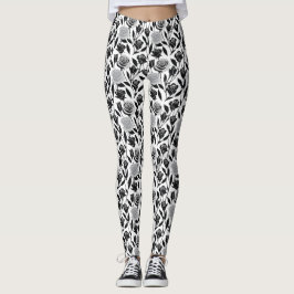 Minimalistische schwarze Rosen mit hellgrauen Stie Leggings