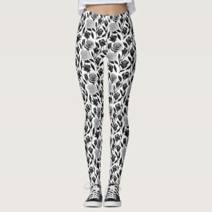 Minimalistische schwarze Rosen mit hellgrauen Stie Leggings