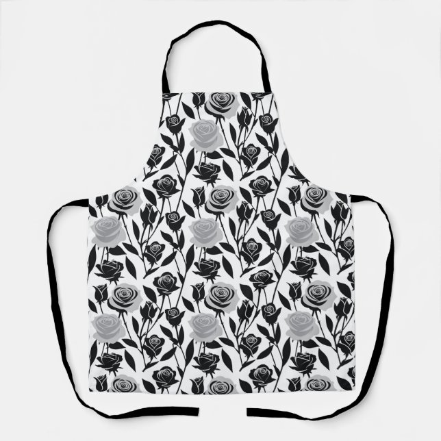 Minimalistische schwarze Rosen mit hellgrauen Stie Schürze (Vorderseite)