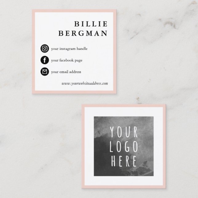 Minimalistische Schwarze Social Media Ihr Logo Quadratische Visitenkarte (Vorne/Hinten)