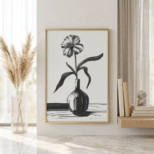 Minimalistische schwarze Tintenschrift-Blume Poster