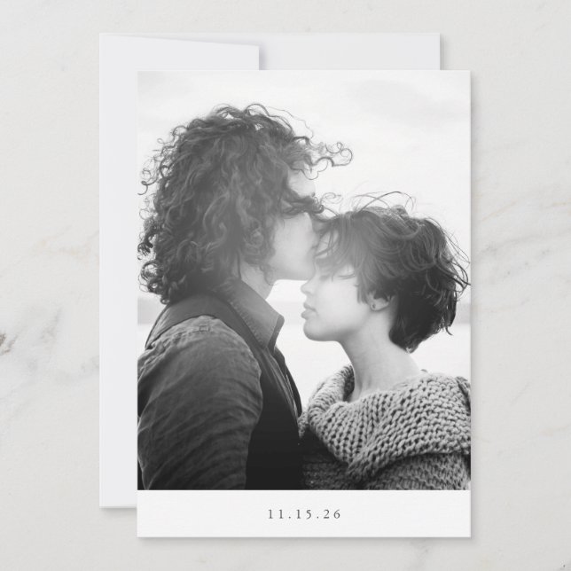 Minimalistische Schwarze Typografie Foto Hochzeit Save The Date (Vorderseite)