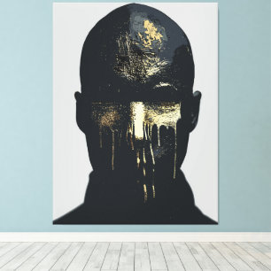 Minimalistische schwarze und goldene abstrakte Por Leinwanddruck