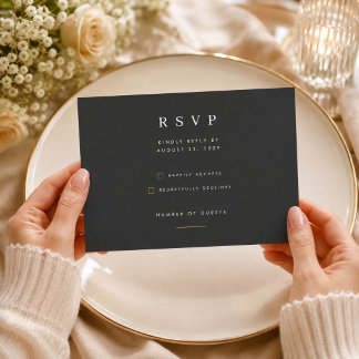 Minimalistische schwarze und goldene Hochzeit RSVP Karte