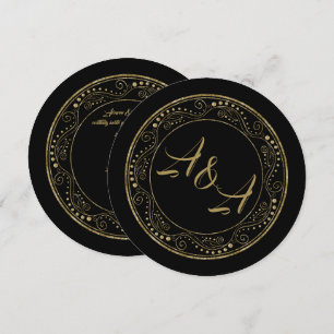 Minimalistische schwarze und goldene Hochzeitseinl Einladung