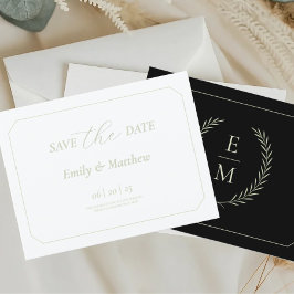 Minimalistische schwarze und salbeigrüne Hochzeit Ankündigungspostkarte