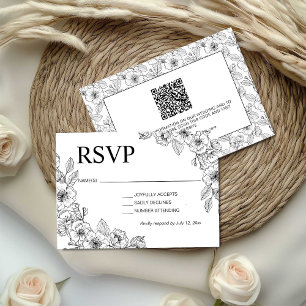Minimalistische schwarze und weiße Blumenmuster RSVP Karte