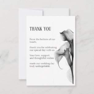 Minimalistische schwarze und weiße Calla-Lilie Fla Dankeskarte