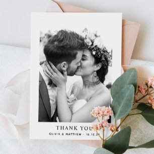 Minimalistische schwarze und weiße Hochzeit   Klas Dankeskarte