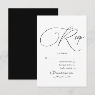 Minimalistische schwarze und weiße Hochzeit RSVP Karte