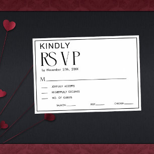 Minimalistische schwarze und weiße Hochzeits-RSVP- RSVP Karte