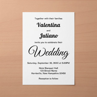Minimalistische schwarze und weiße Hochzeitseinlad Einladung