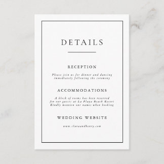 Minimalistische schwarze und weiße Hochzeitseinlag Begleitkarte