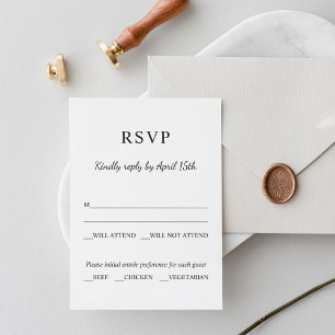 Minimalistische schwarze und weiße Mahlzeiten-Ausw RSVP Karte