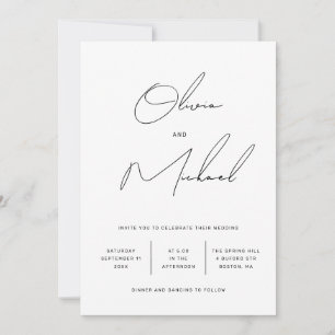 Minimalistische schwarze und weiße Skript-Hochzeit Einladung