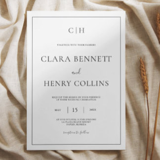 Minimalistische schwarze weiße elegante Hochzeitse Einladung