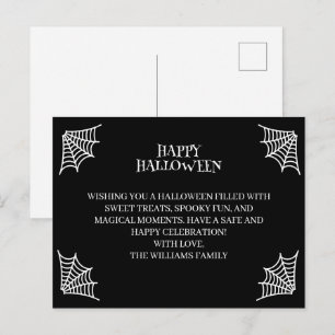 Minimalistische schwarze weiße Frohe-Halloween-Kar Postkarte